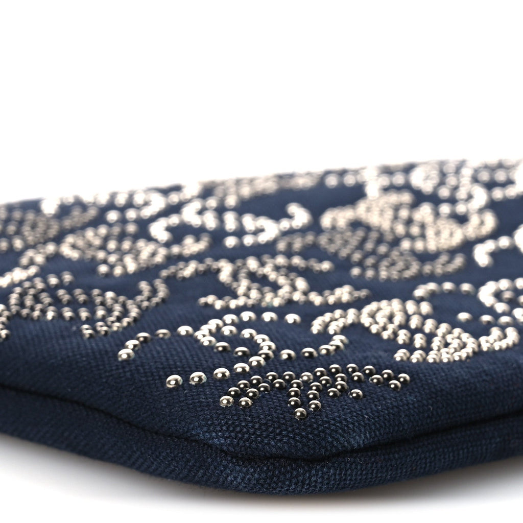 Canvas Studded CC Medium Cosmetic Pouch Navy