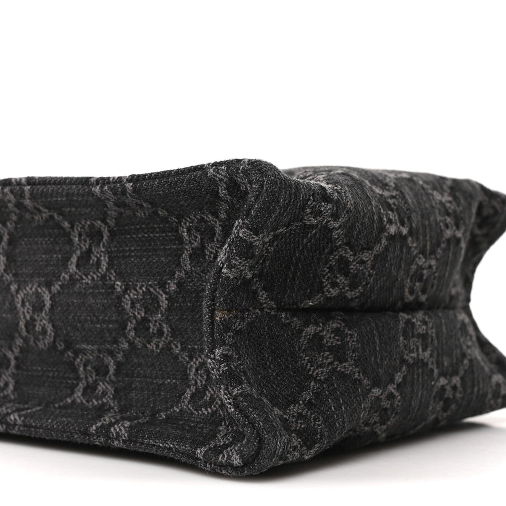 Gucci Denim GG Monogram Calfskin Mini Ophidia Tote Bag Black