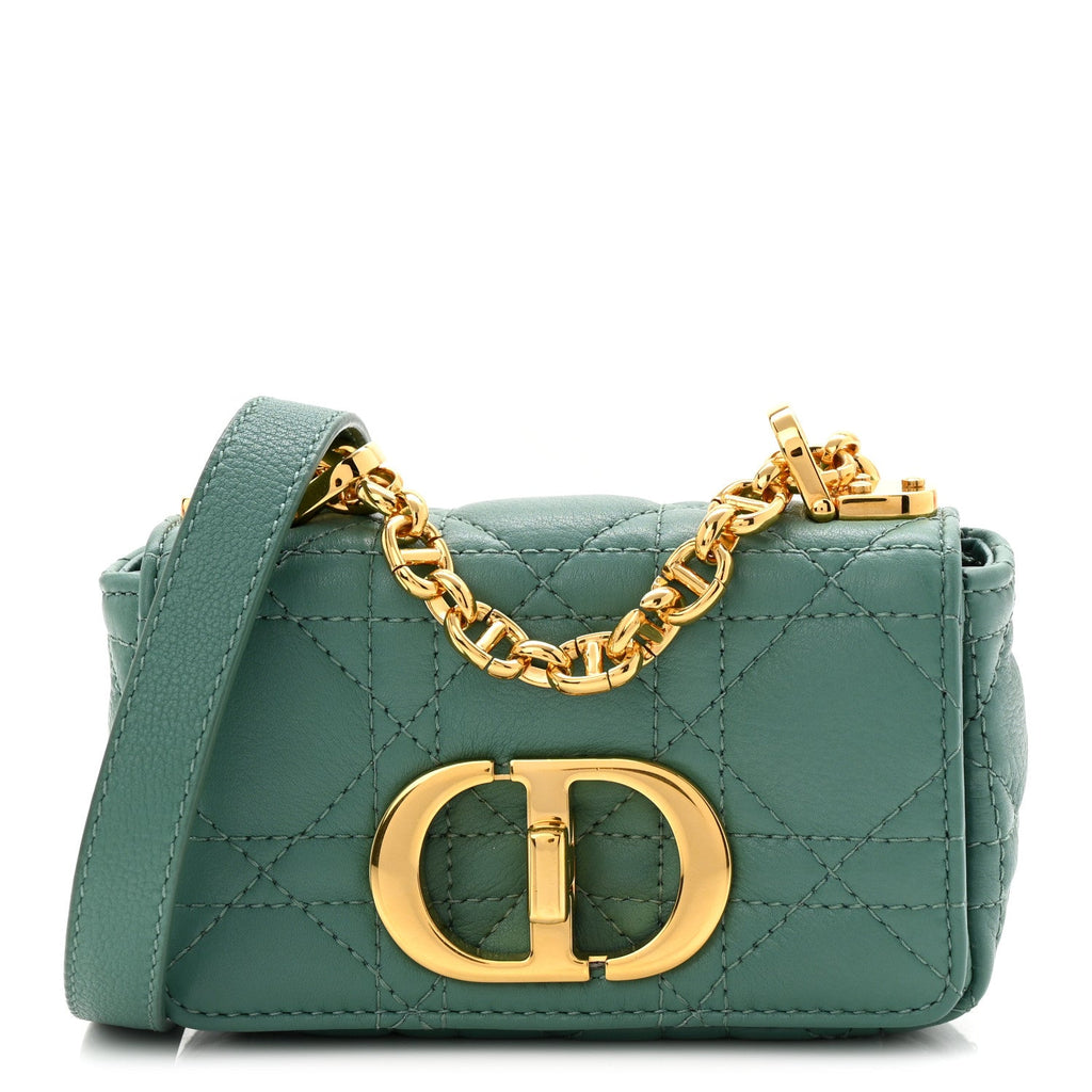 Christian Dior Supple Calfskin Cannage Micro Caro Bag Vert Tundra