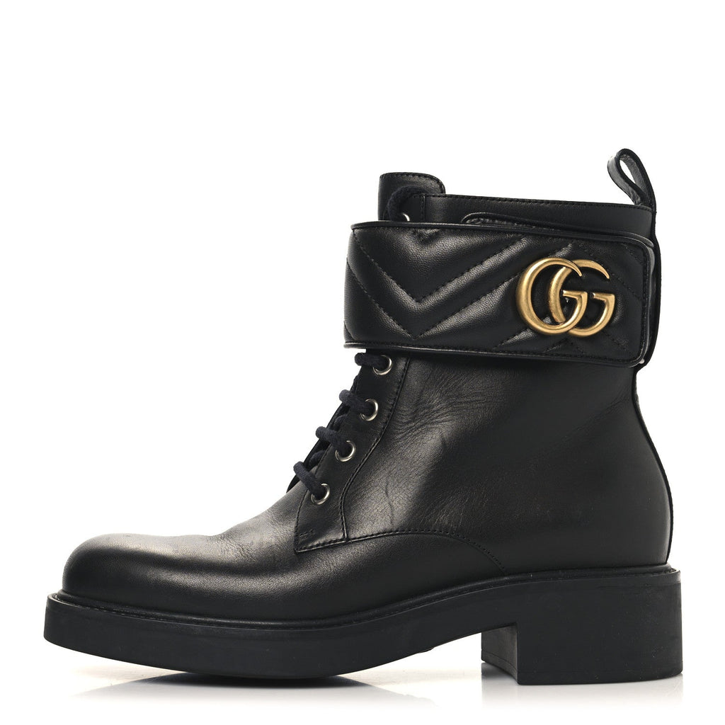 Gucci Flores Calfskin Nappa Matelasse GG 40mm Ankle Boots 37 Black