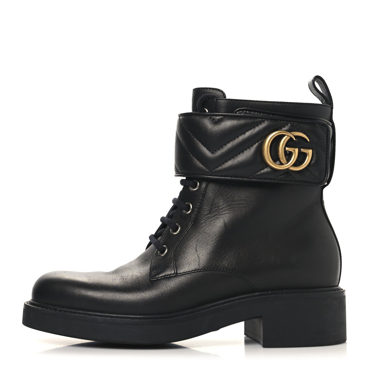 Gucci Flores Calfskin Nappa Matelasse GG 40mm Ankle Boots 37 Black
