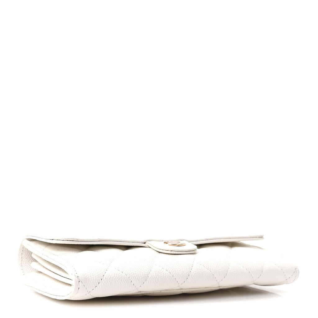 Caviar Quilted Large Gusset Flap Wallet White