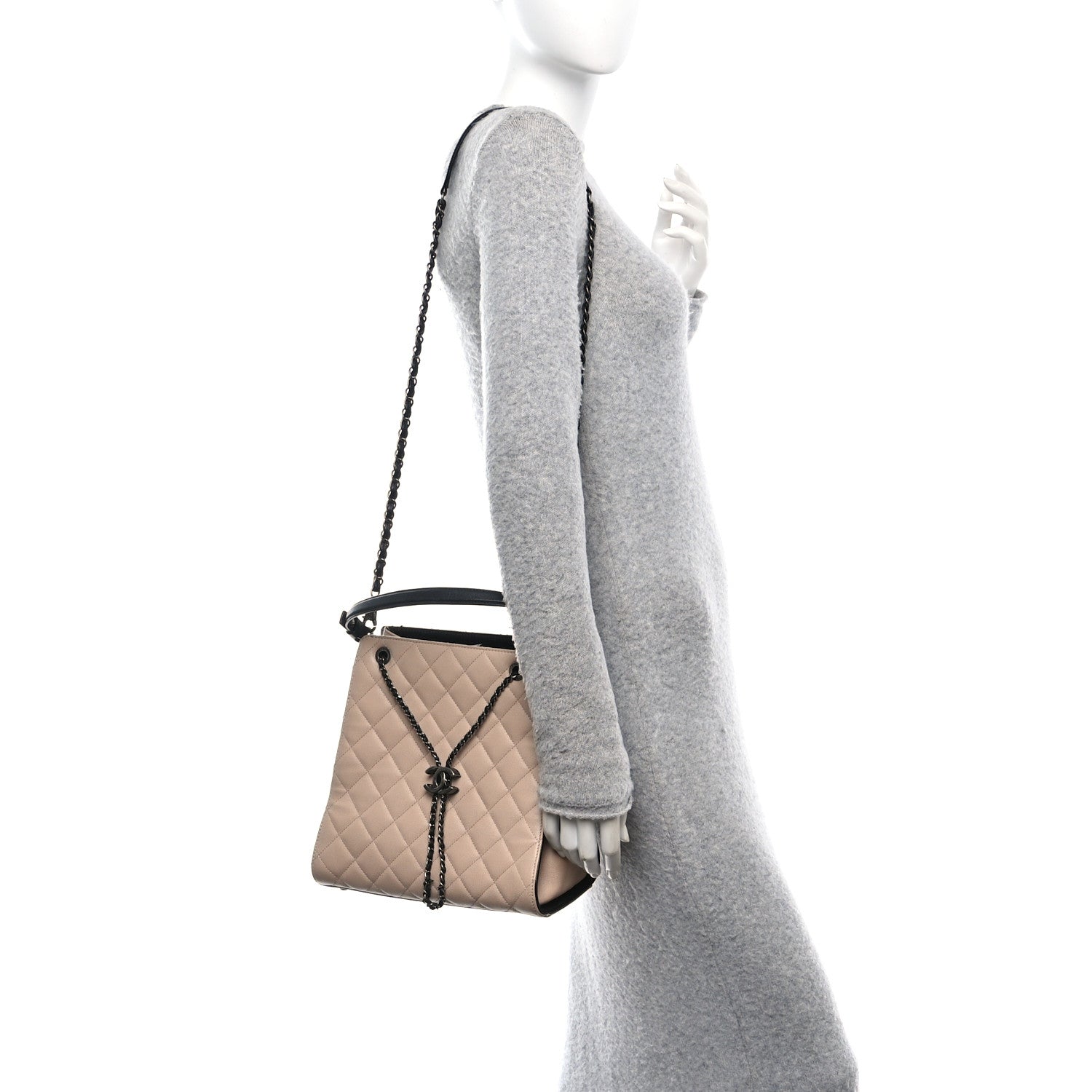 Chanel Caviar Quilted Medium CC Bucket Bag Beige