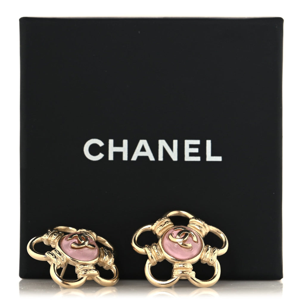 Resin CC Flower Earrings Gold Pink
