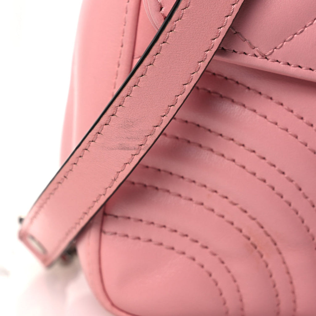 Gucci Calfskin Matelasse Mini GG Marmont Top Handle Shoulder Bag Wild Rose