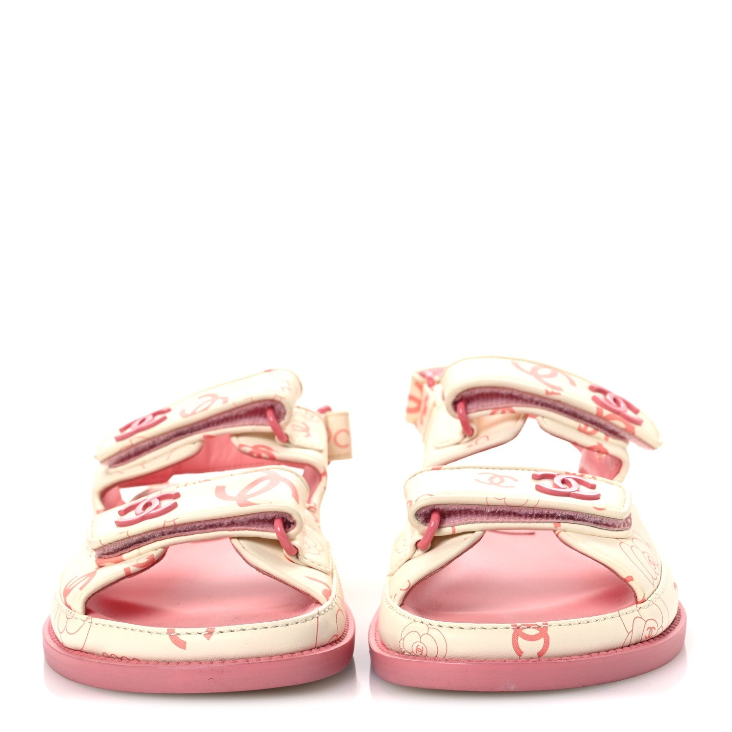 Lambskin Printed CC Velcro Dad Sandals 37 White Pink