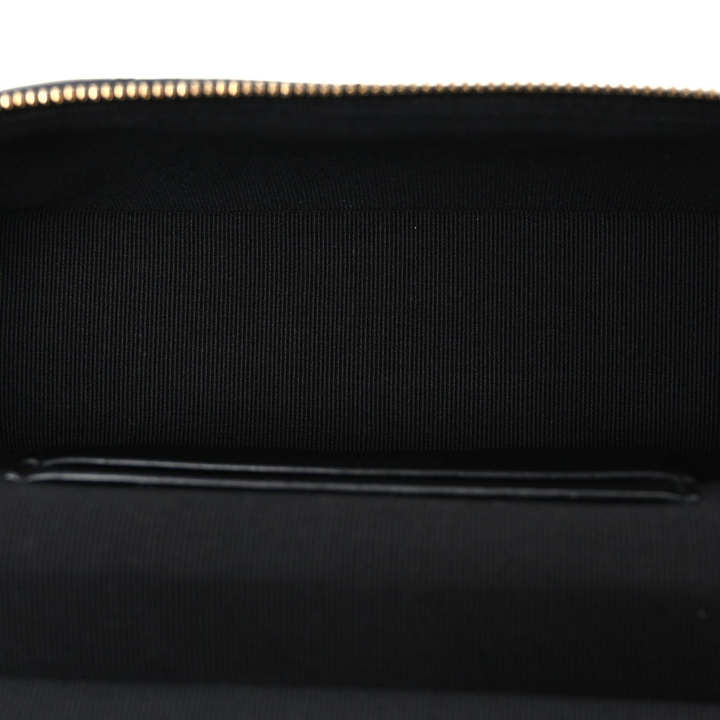 Chanel Goatskin Quilted Top Handle Slim Vanity With Chain Black