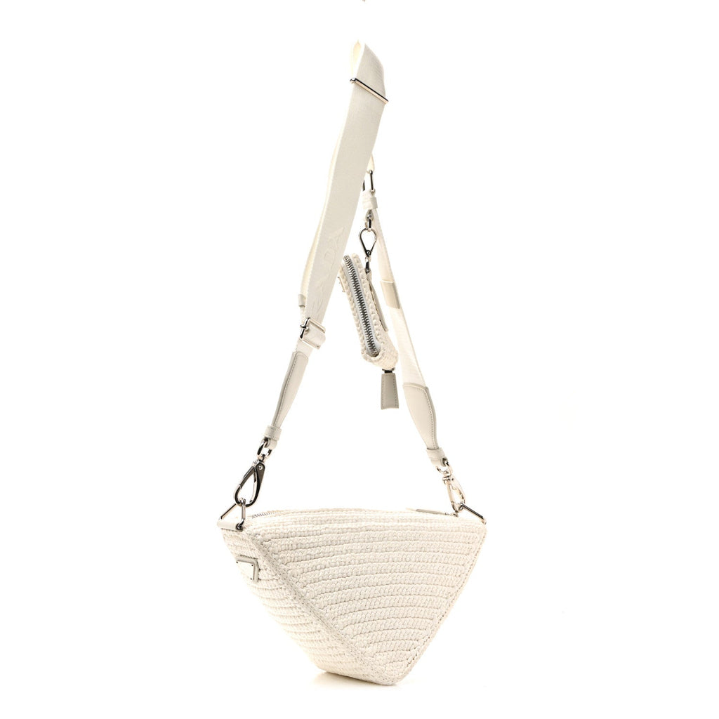 Prada Yarn Raffia Effect Crochet Triangle Shoulder Bag White
