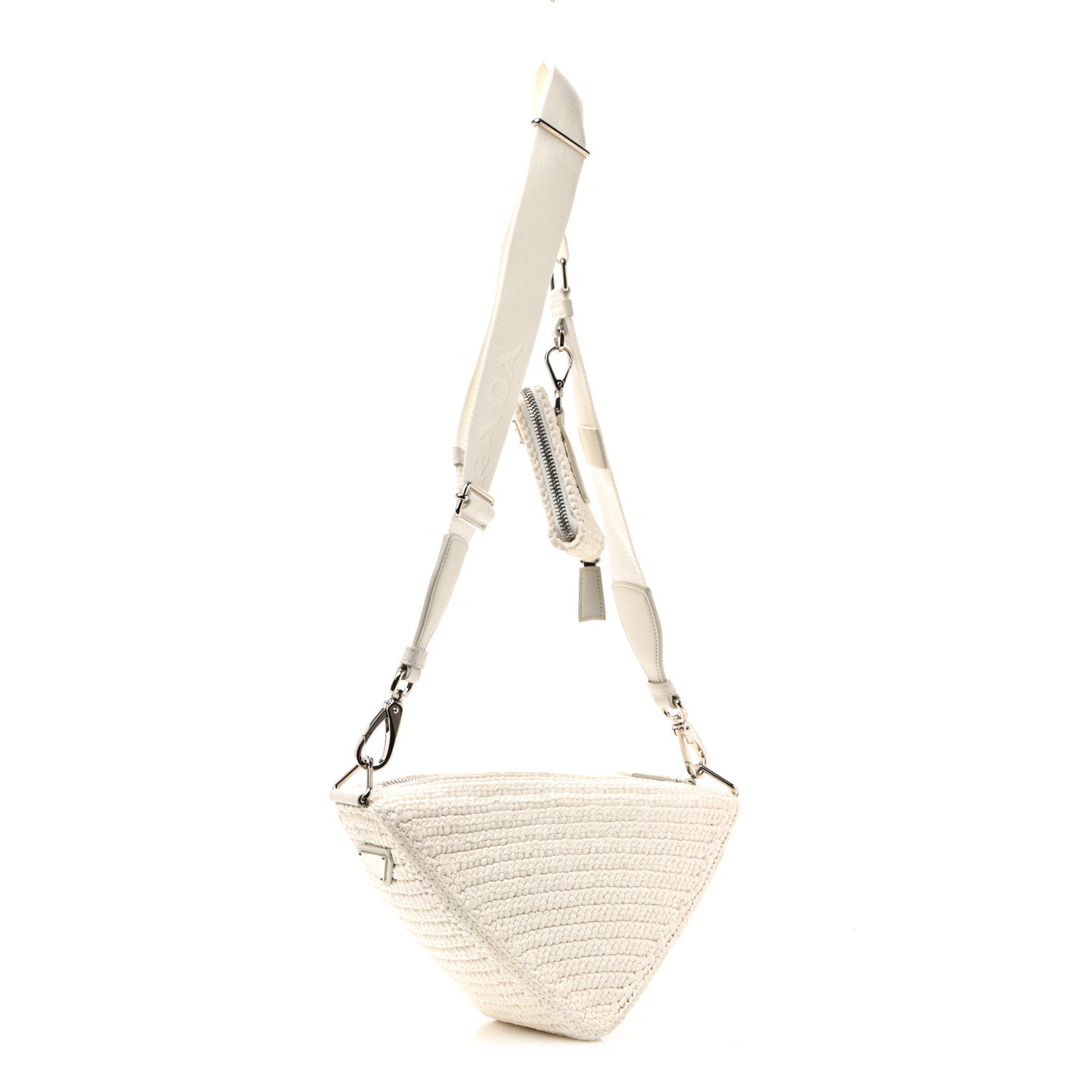Prada Yarn Raffia Effect Crochet Triangle Shoulder Bag White
