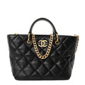 Chanel Lambskin Quilted Small Top Handle Shopping Bag Black
