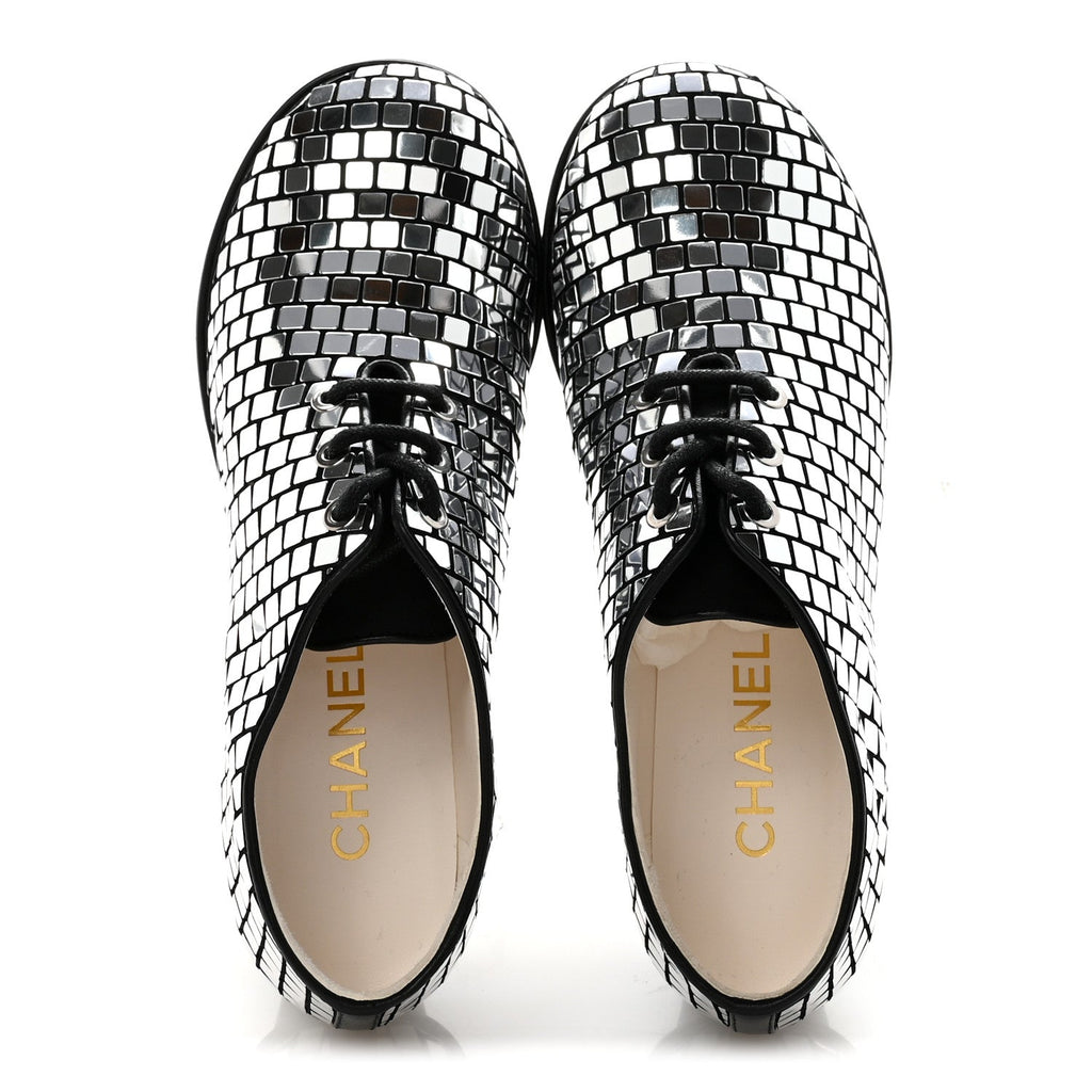 Mirror Facets Lace Up Boots 36.5 Silver