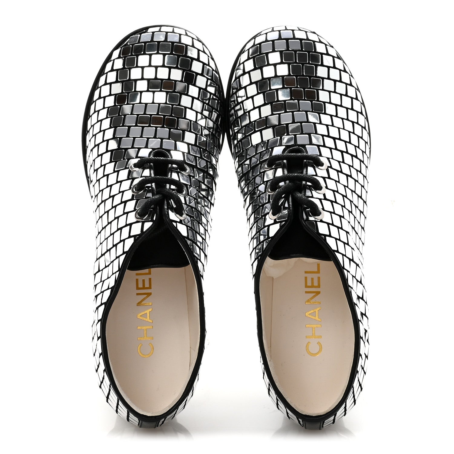 Mirror Facets Lace Up Boots 36.5 Silver