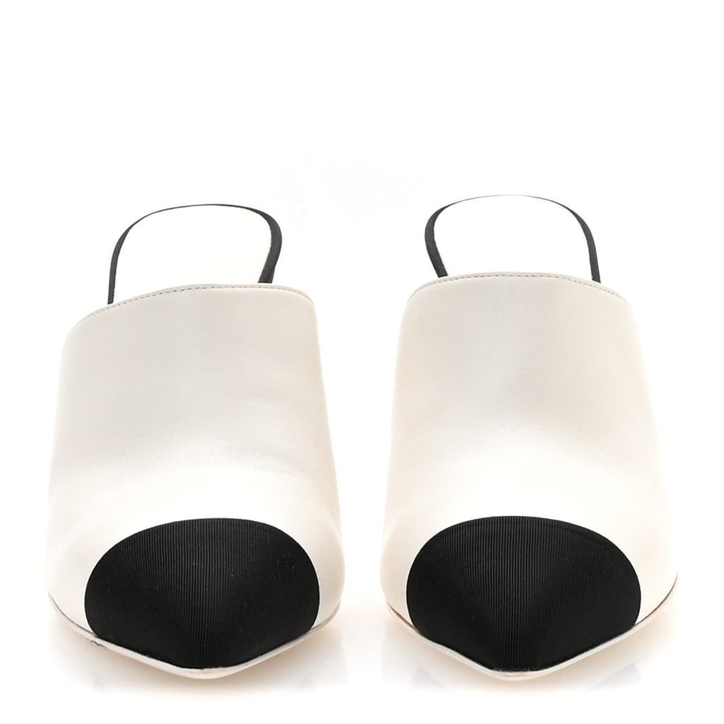 Lambskin Grosgrain Cap Toe Pearl Mule 38 Beige Black