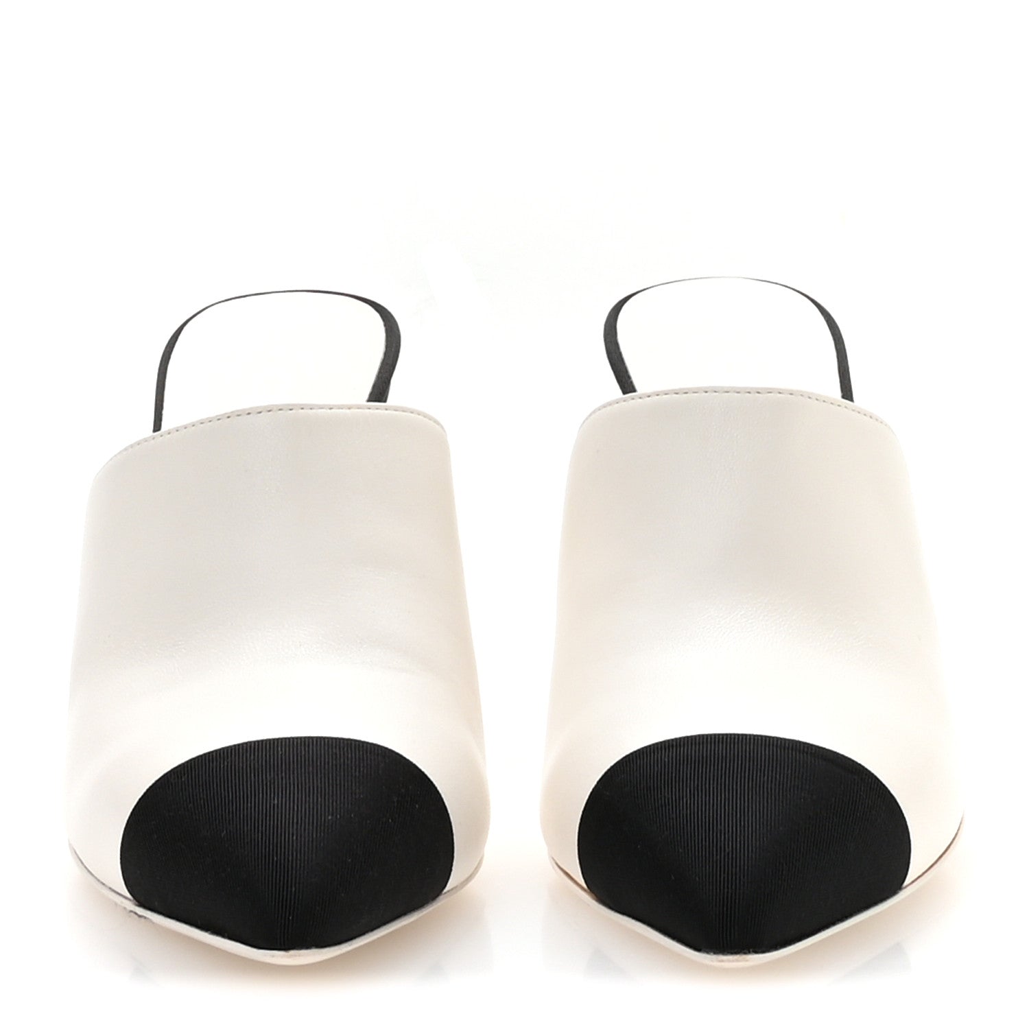 Lambskin Grosgrain Cap Toe Pearl Mule 38 Beige Black