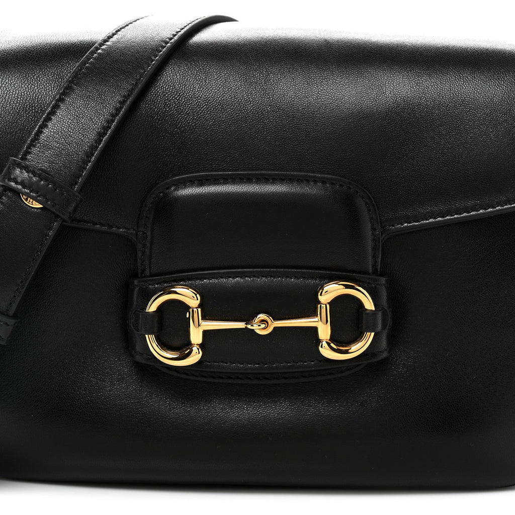 Gucci Calfskin Horsebit 1955 Aura Small Shoulder Bag Black