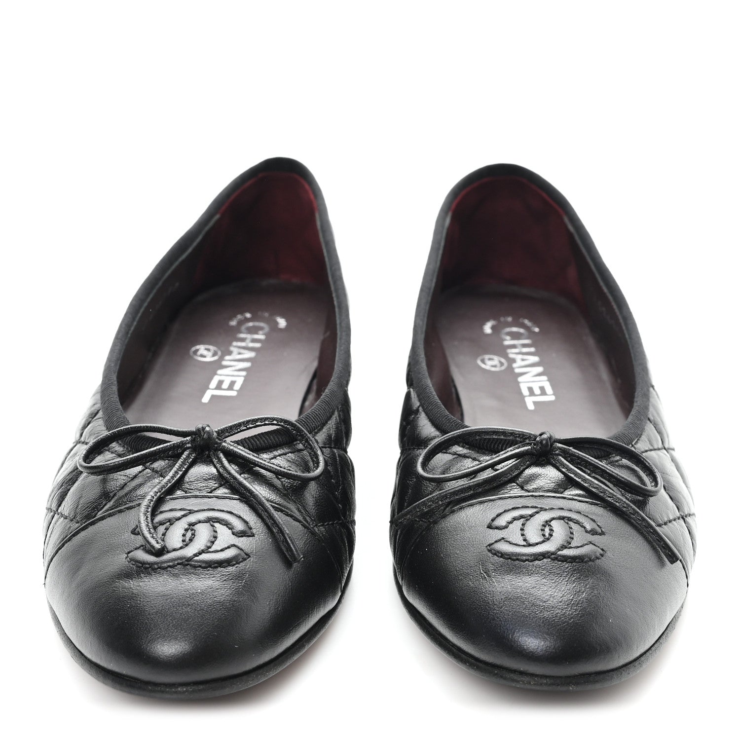Aged Calfskin Quilted CC Cap Toe Ballerina Flats 37.5 Black