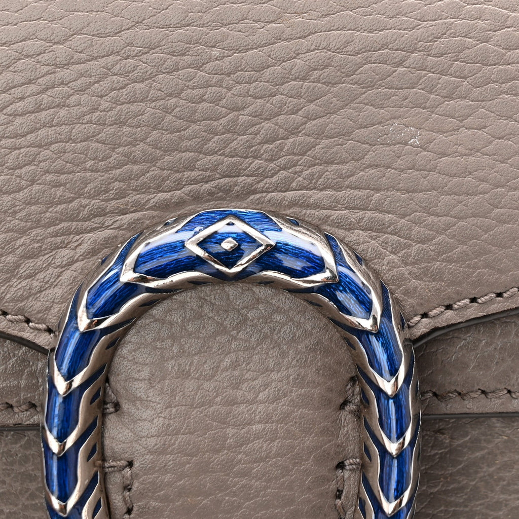 Gucci Dollar Calfskin Enamel Small Dionysus Shoulder Bag Dusty Grey Electric Blue