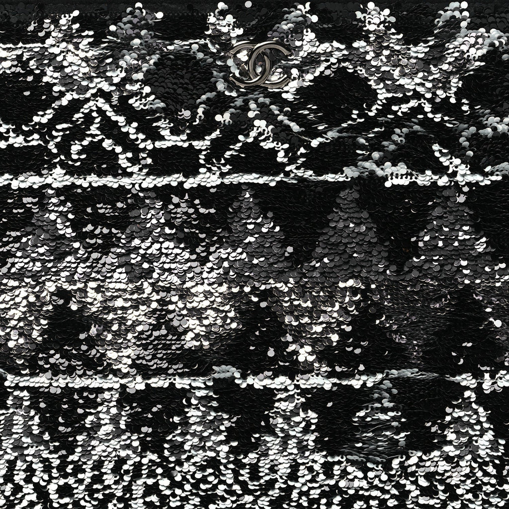 Chanel Sequin Wool Quilted Cosmetic Pouch Black Silver