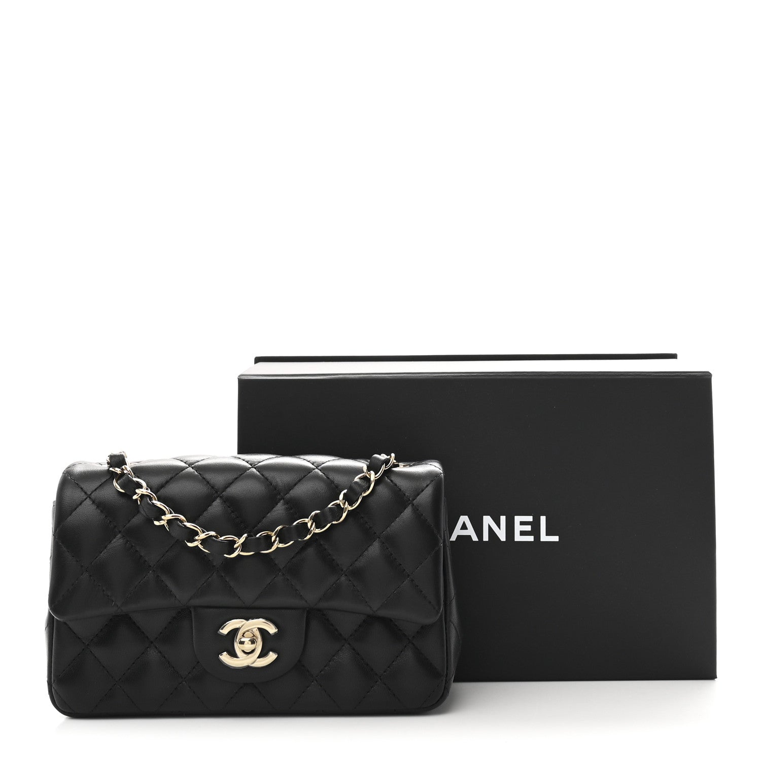 Chanel Lambskin Quilted Mini Rectangular Flap Black