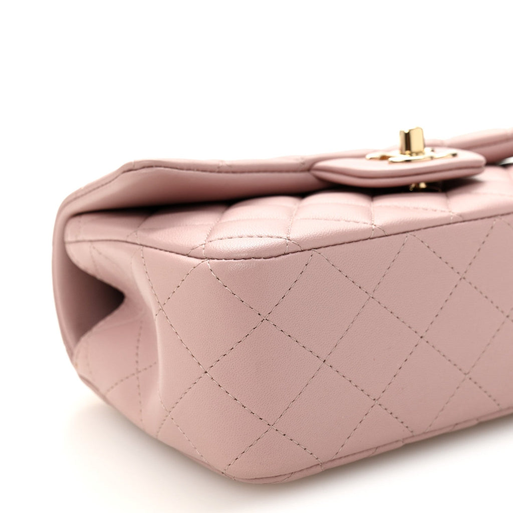 Chanel Lambskin Quilted Mini Top Handle Rectangular Flap Light Pink