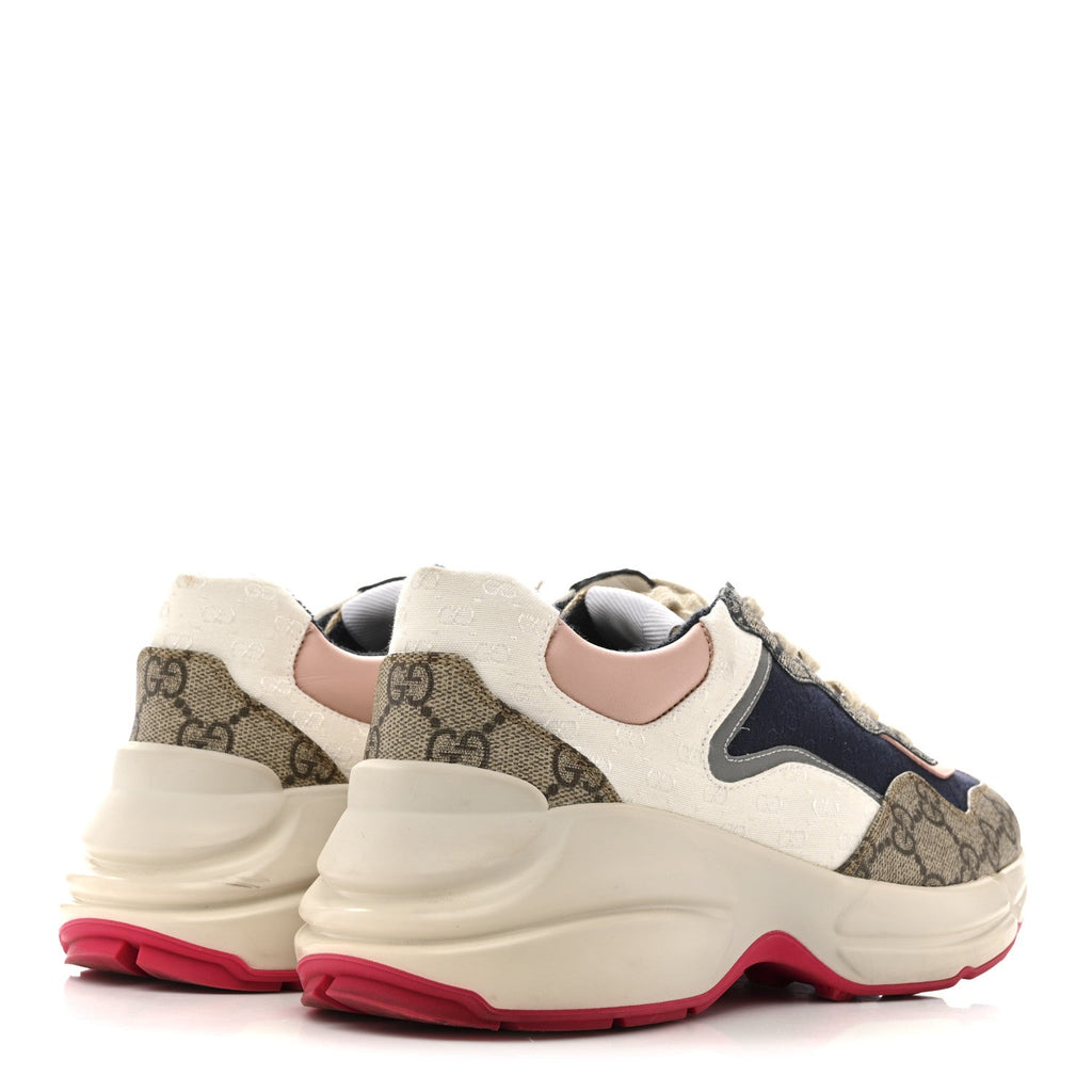Gucci GG Supreme Monogram Mix Monogram Womens Rhyton Sneakers 37.5 London Blue Beige Pale Pink
