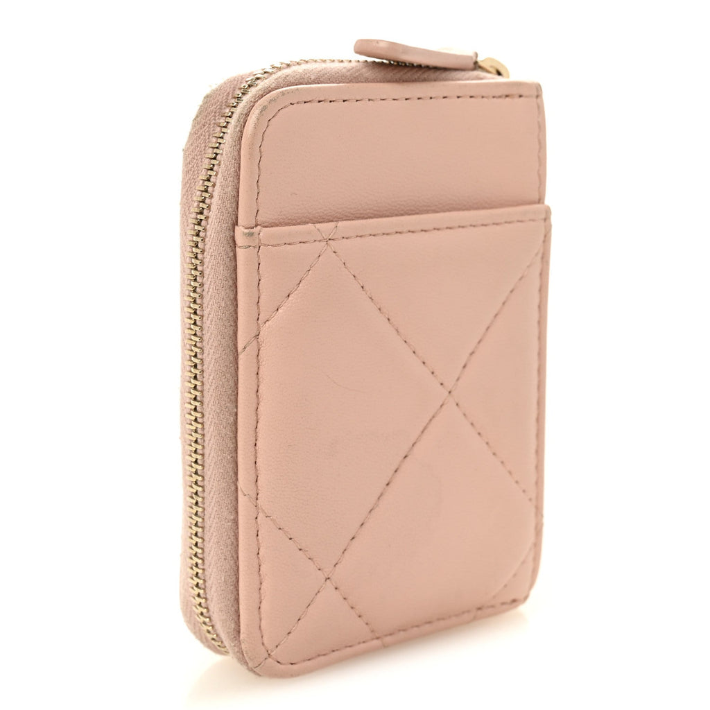 Lambskin Quilted Chanel 19 Vertical Zip Card Holder Wallet Light Pink