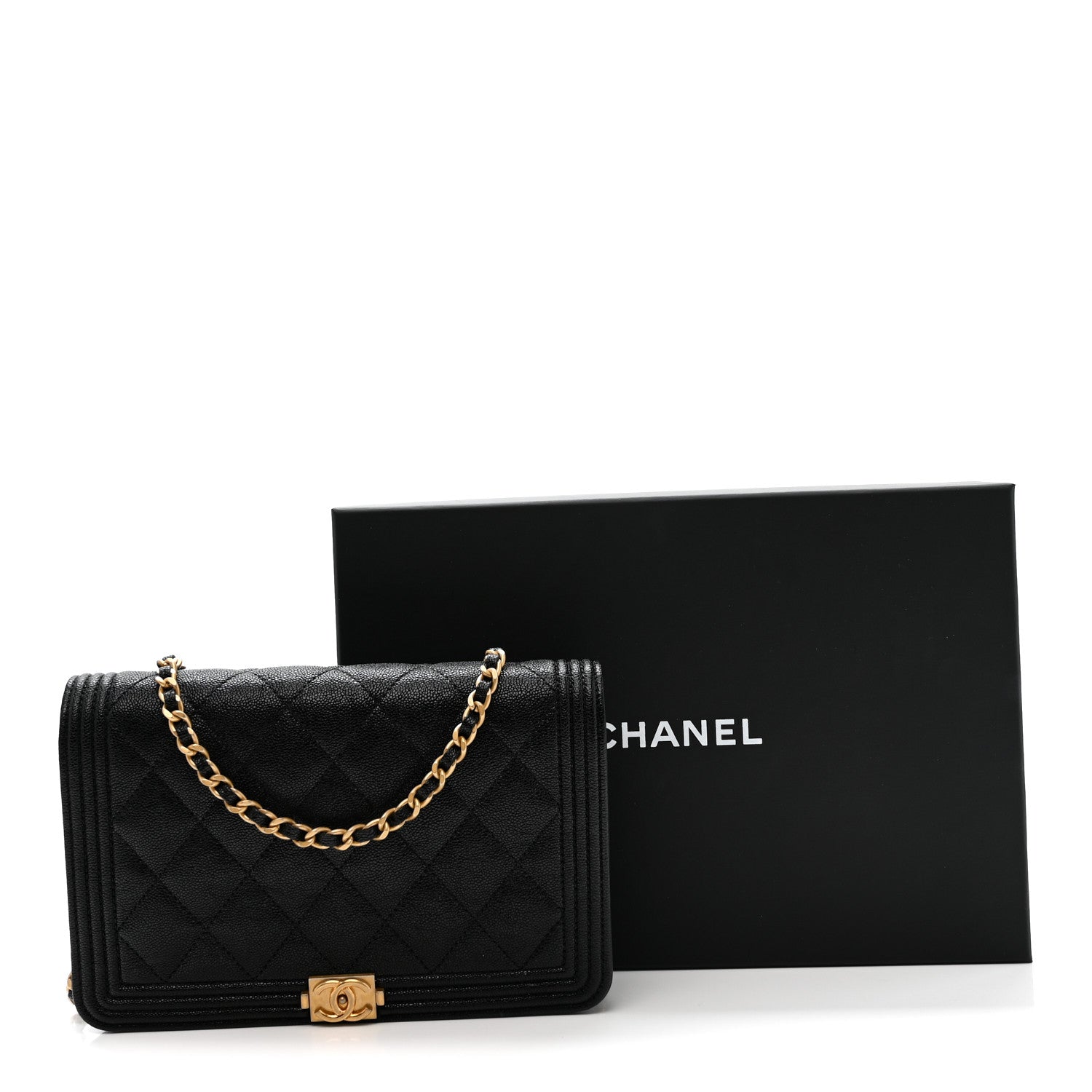 Chanel Caviar Quilted Boy Wallet On Chain WOC Black