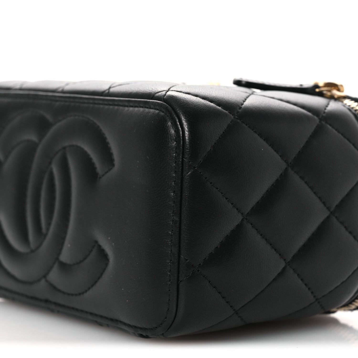 Chanel Lambskin Quilted Camellia Vanity Case Black