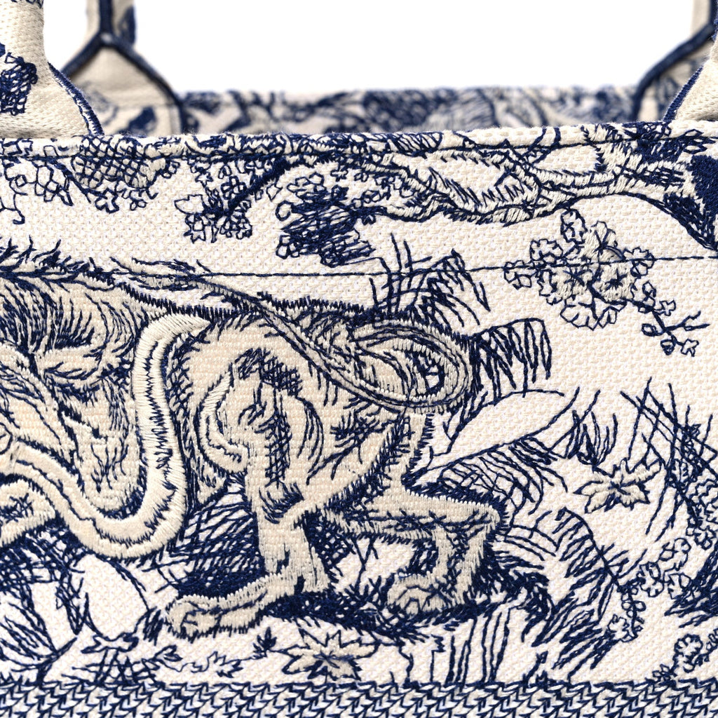 Christian Dior Canvas Embroidered Large Dioriviera Toile De Jouy Book Tote Blue