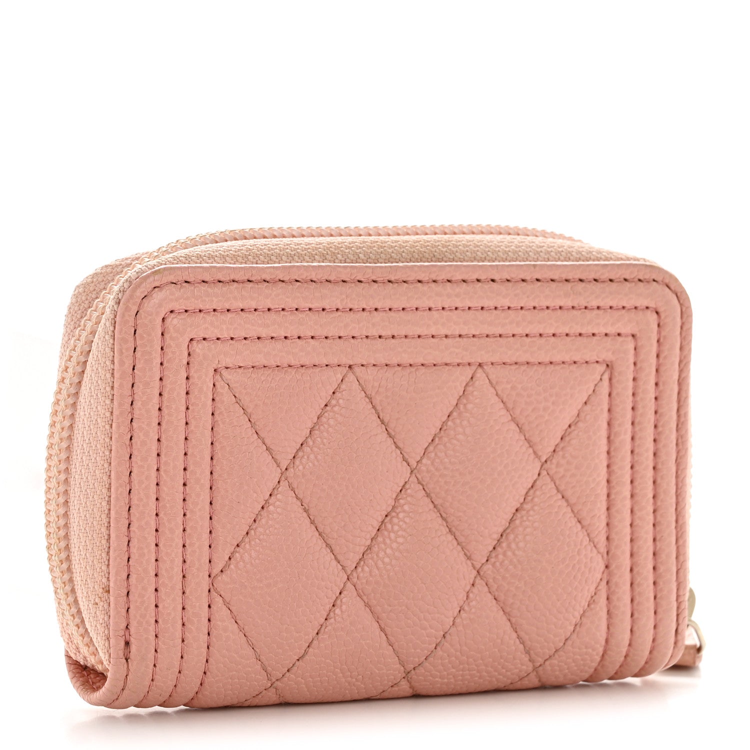 Caviar Quilted Boy Zip Around Coin Purse Wallet Light Pink