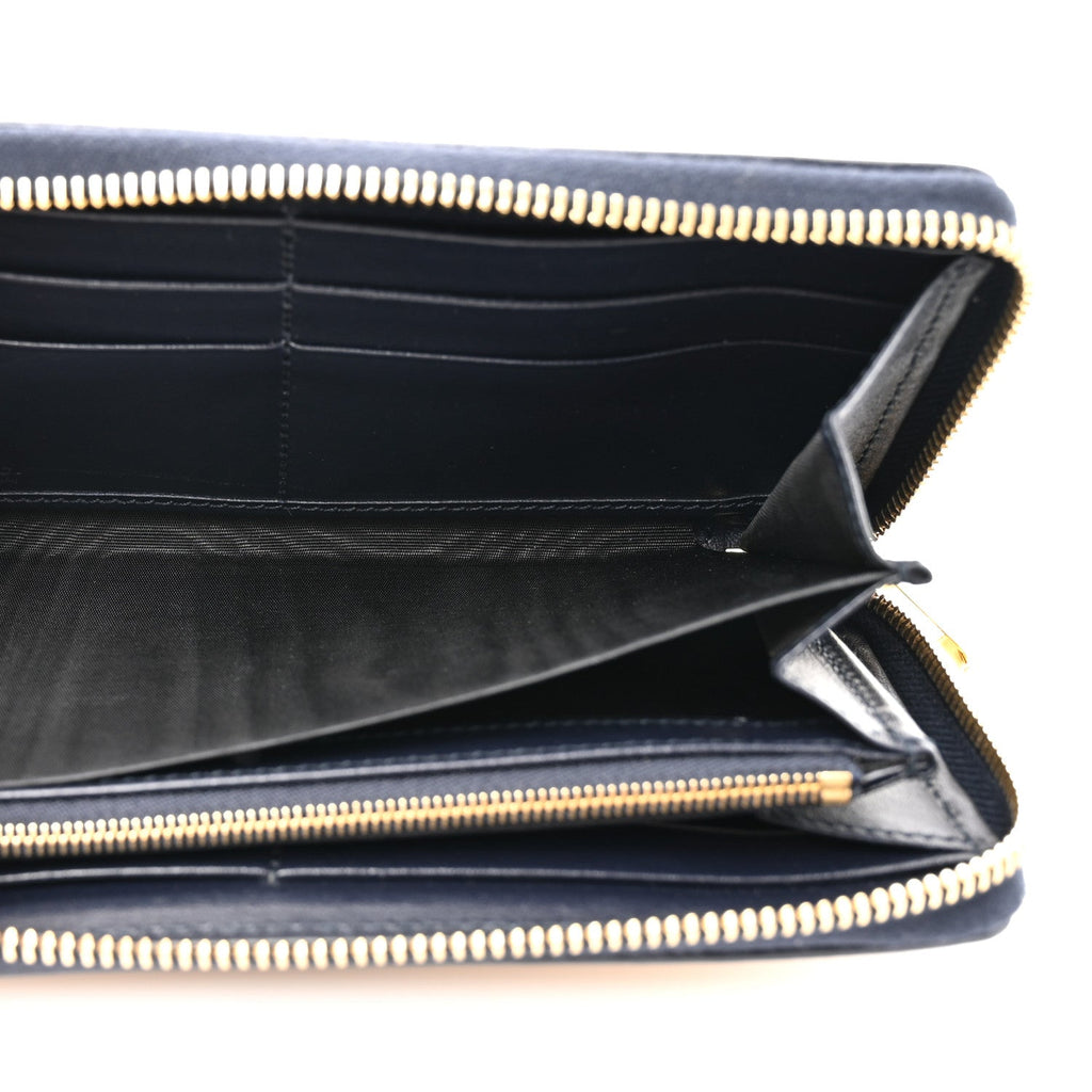 Gucci Canvas Azalea Calfskin Horsebit 1955 Zip Around Wallet Beige Blue