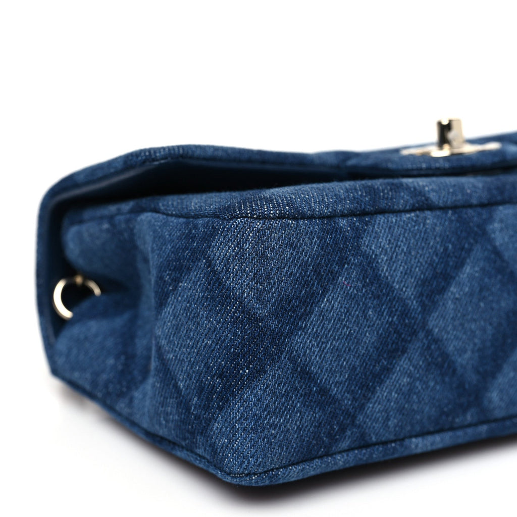 Chanel Printed Denim Quilted Mini Rectangular Flap Dark Blue