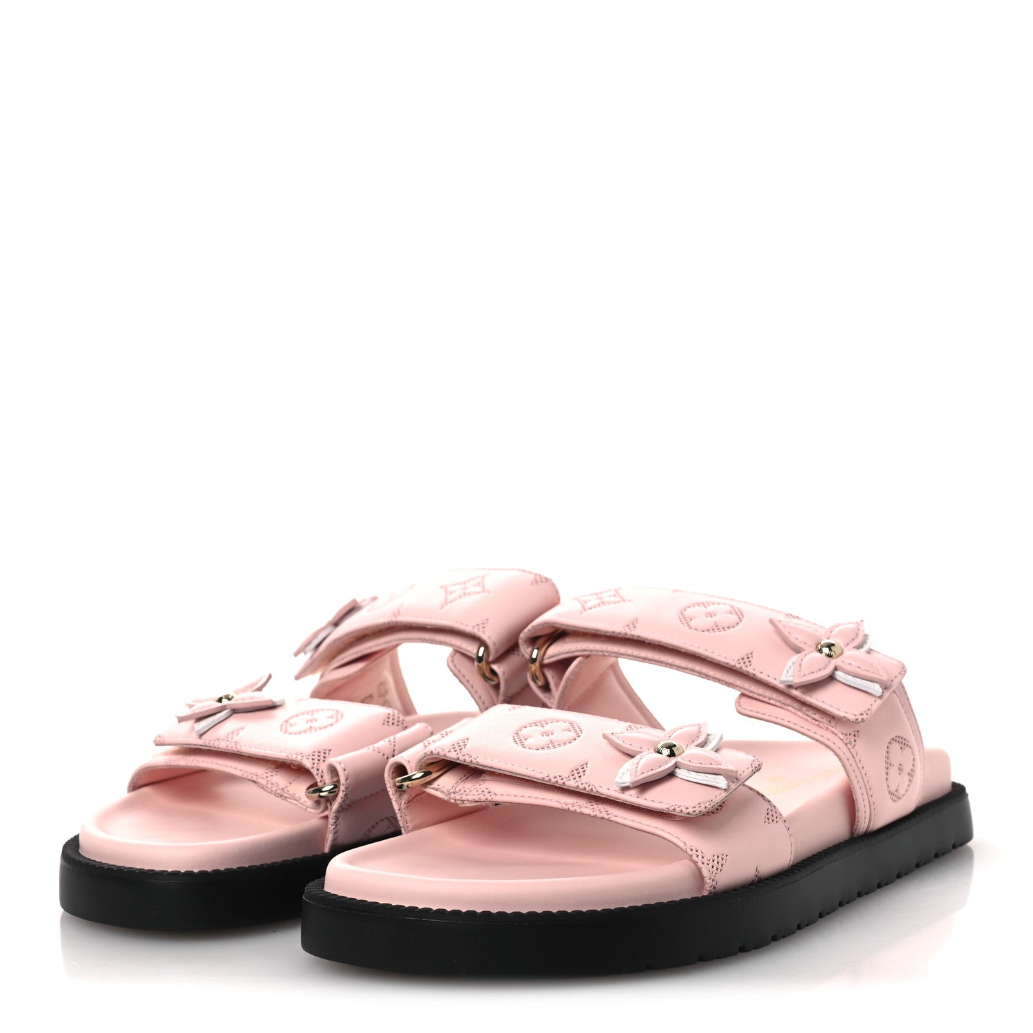 Louis Vuitton Lambskin Embossed Monogram Sunset Comfort Flat Sandals 38 Pink