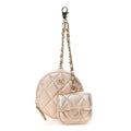 Metallic Lambskin Quilted Round Clip On Coin Purse Airpods Case Gold