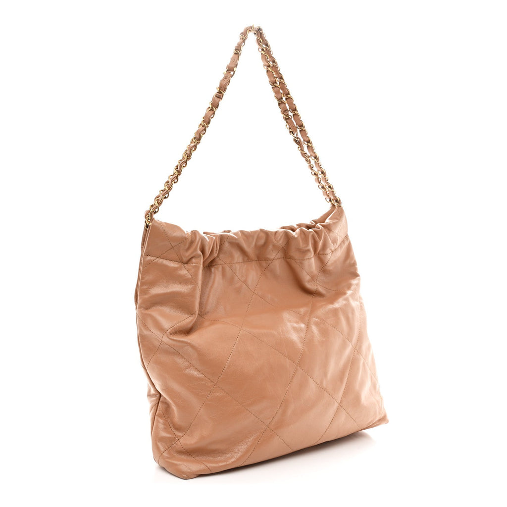 Chanel Shiny Calfskin Quilted Small Chanel 22 Beige