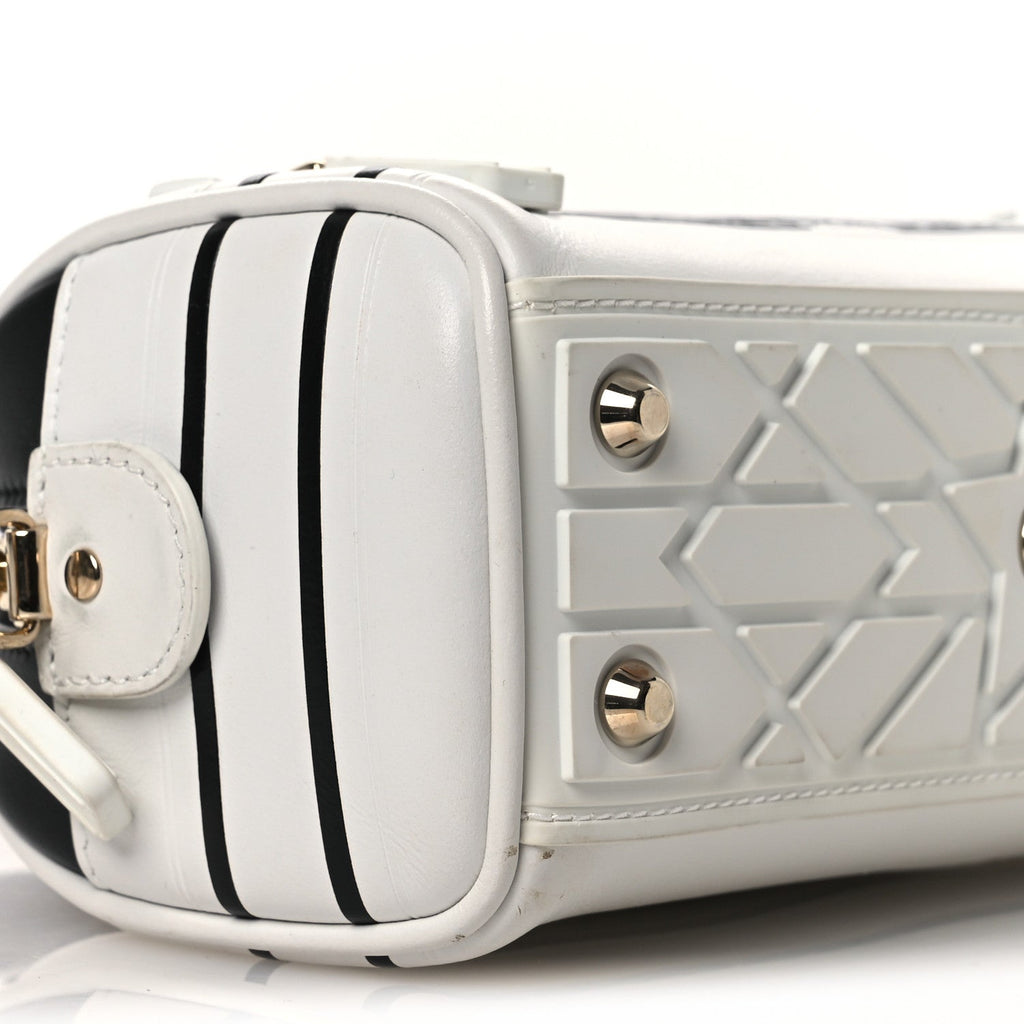 Christian Dior Calfskin Animal Print Micro Dior Vibe Zip Bowling Bag White Multicolor