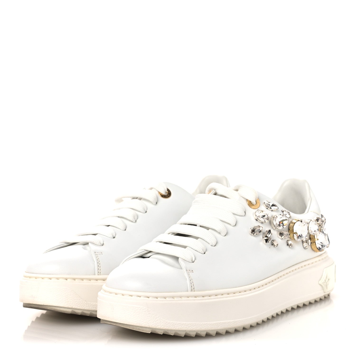 Louis Vuitton Lambskin Swarovski Crystal Monogram Time Out Sneakers 40 White