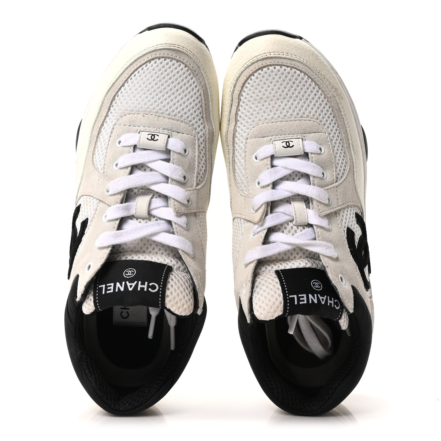 Mesh Suede Grained Calfskin Womens CC Sneakers 39 White Black