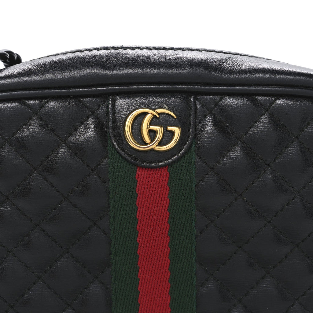 Gucci Calfskin Trapuntata Web Mini GG Shoulder Bag Black
