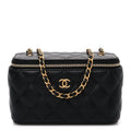 Chanel Lambskin Quilted Pearl Crush Small Vanity Case With Chain Black