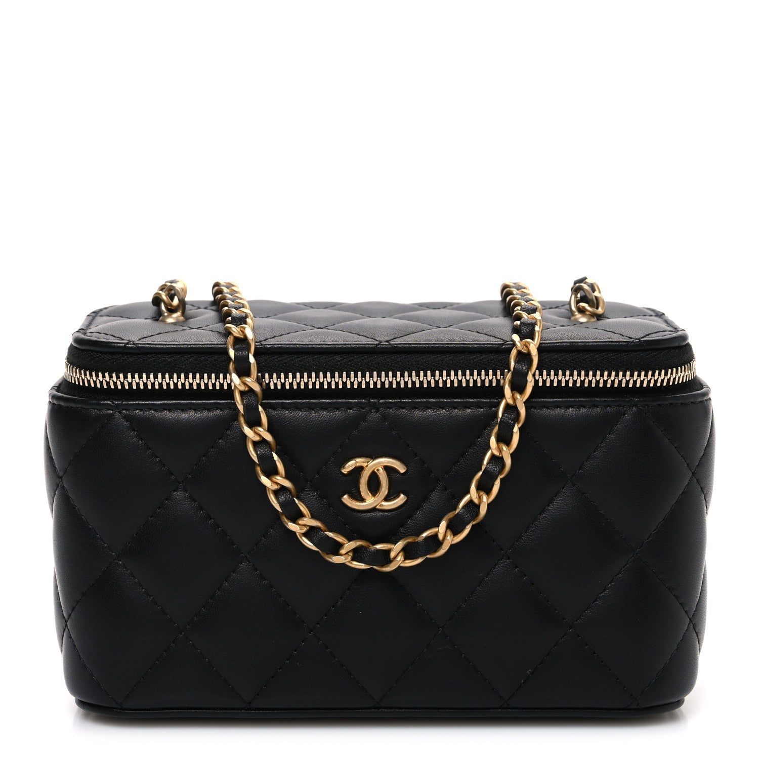 Chanel Lambskin Quilted Pearl Crush Small Vanity Case With Chain Black