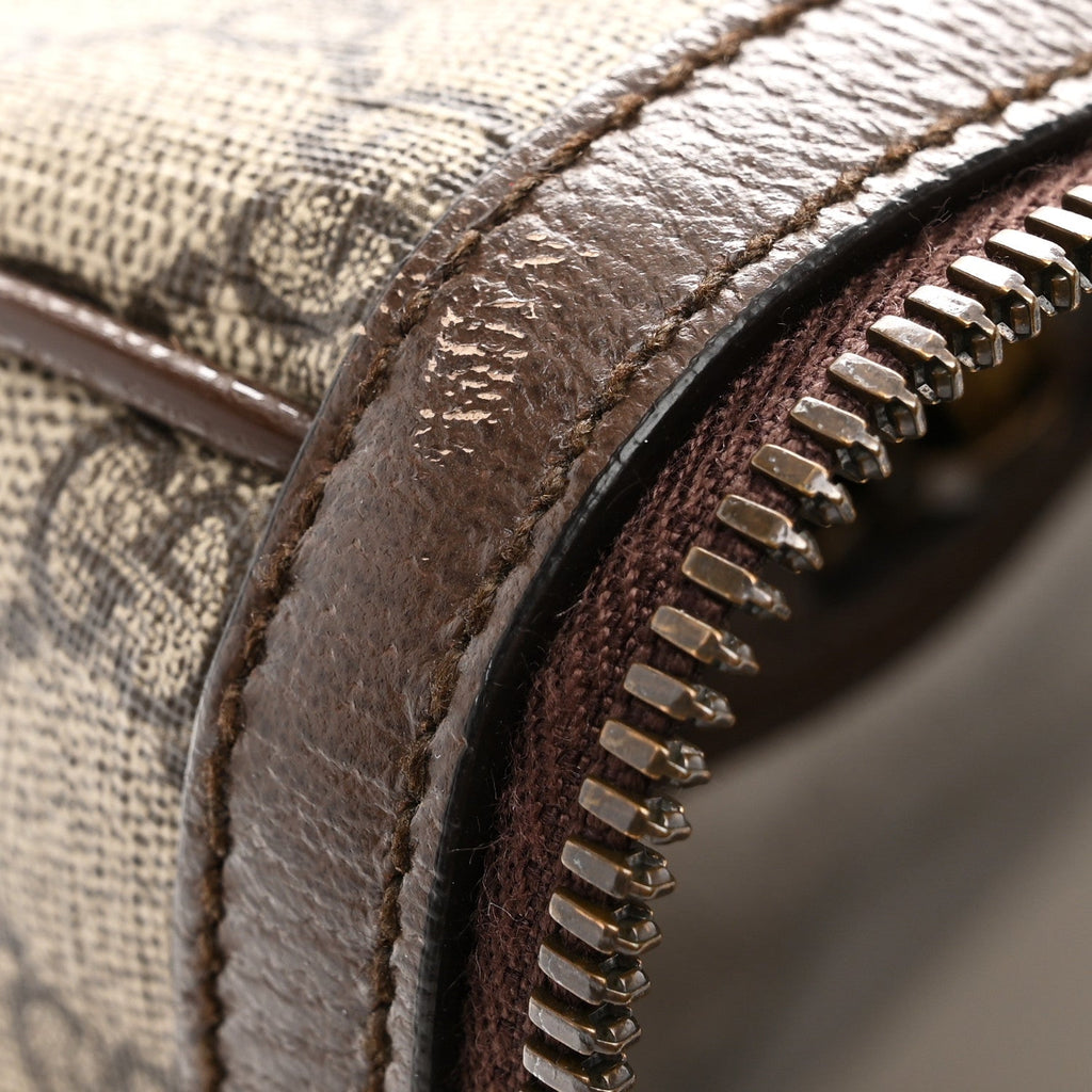 Gucci GG Supreme Monogram Textured Dollar Calfskin Web Medium Ophidia Carry-On Duffle Bag Beige Ebony New Acero
