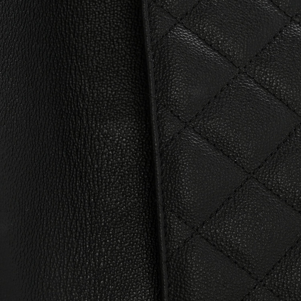 Grained Calfskin Quilted CC Box Pouch Black