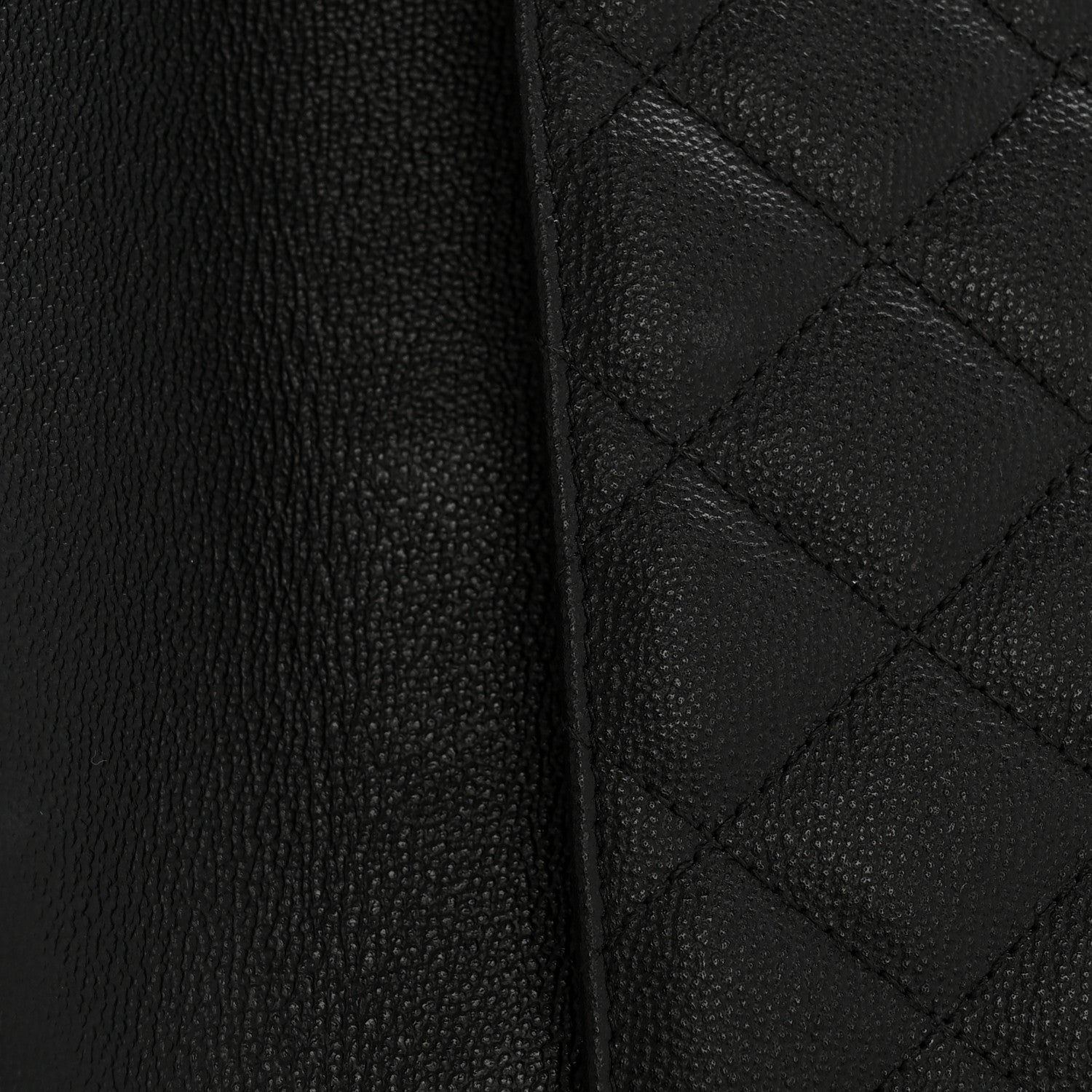 Grained Calfskin Quilted CC Box Pouch Black