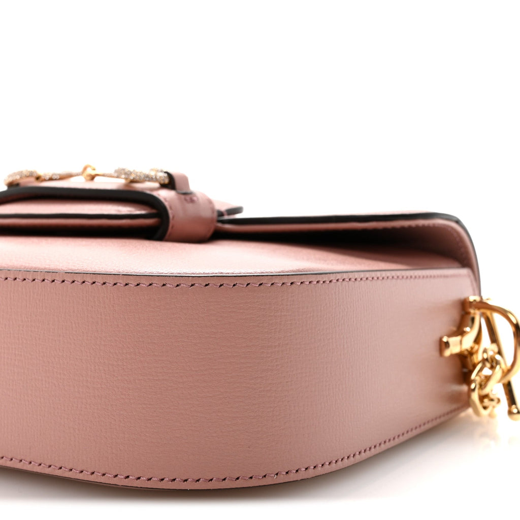 Gucci Azalea Calfskin Crystal GG Monogram Mini Horsebit 1955 Shoulder Bag Pink