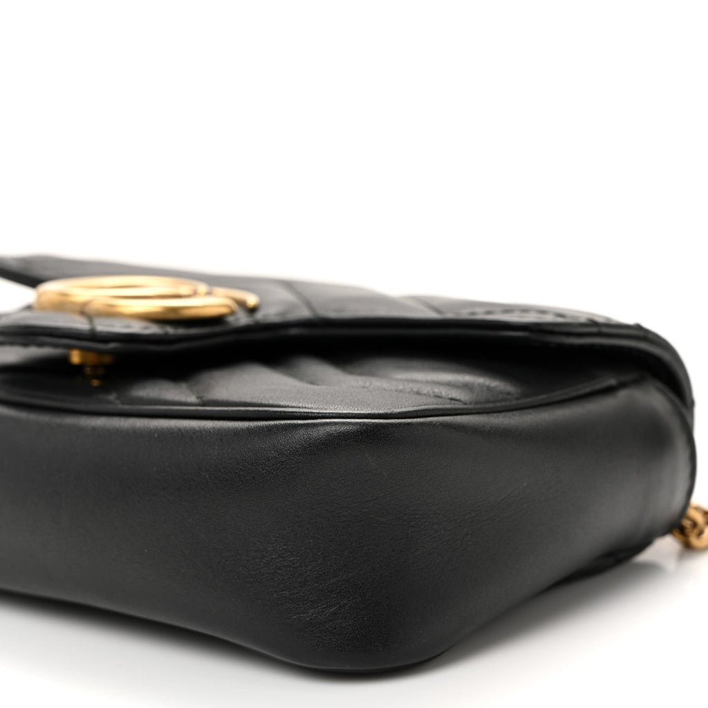 Gucci Calfskin Matelasse Super Mini GG Marmont Shoulder Bag Black