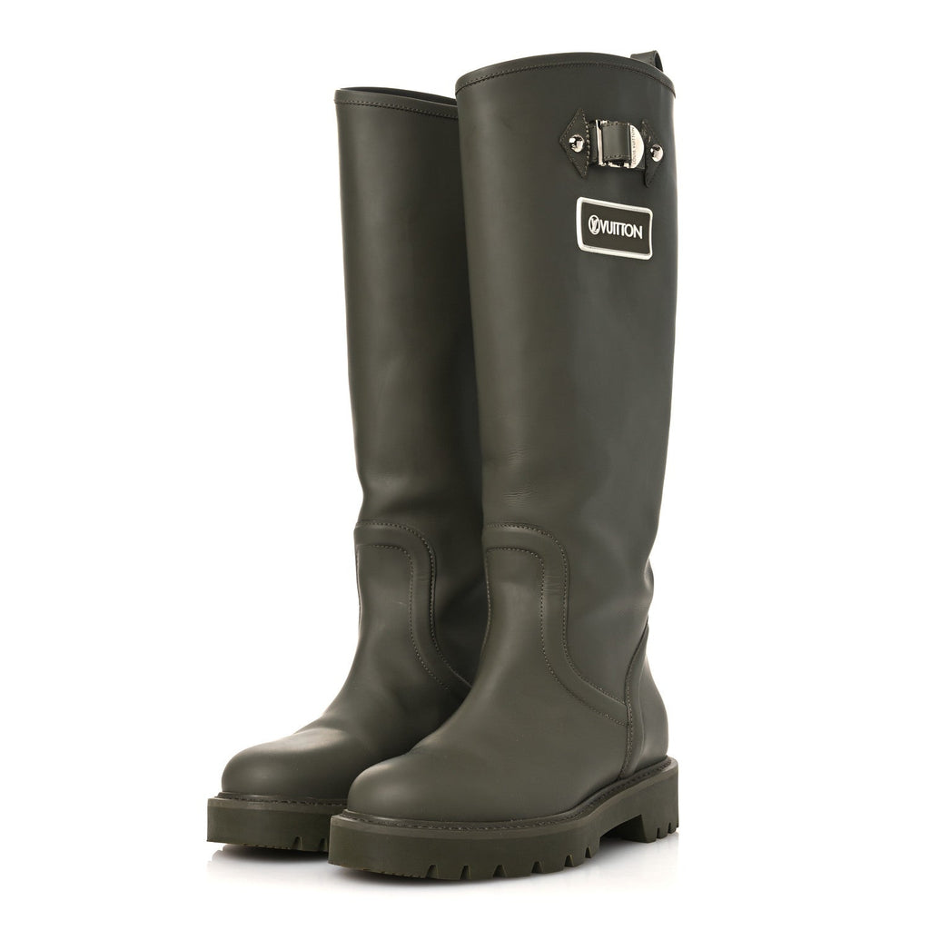 Louis Vuitton Rubber Calfskin Territory Flat High Boots 36 Khaki