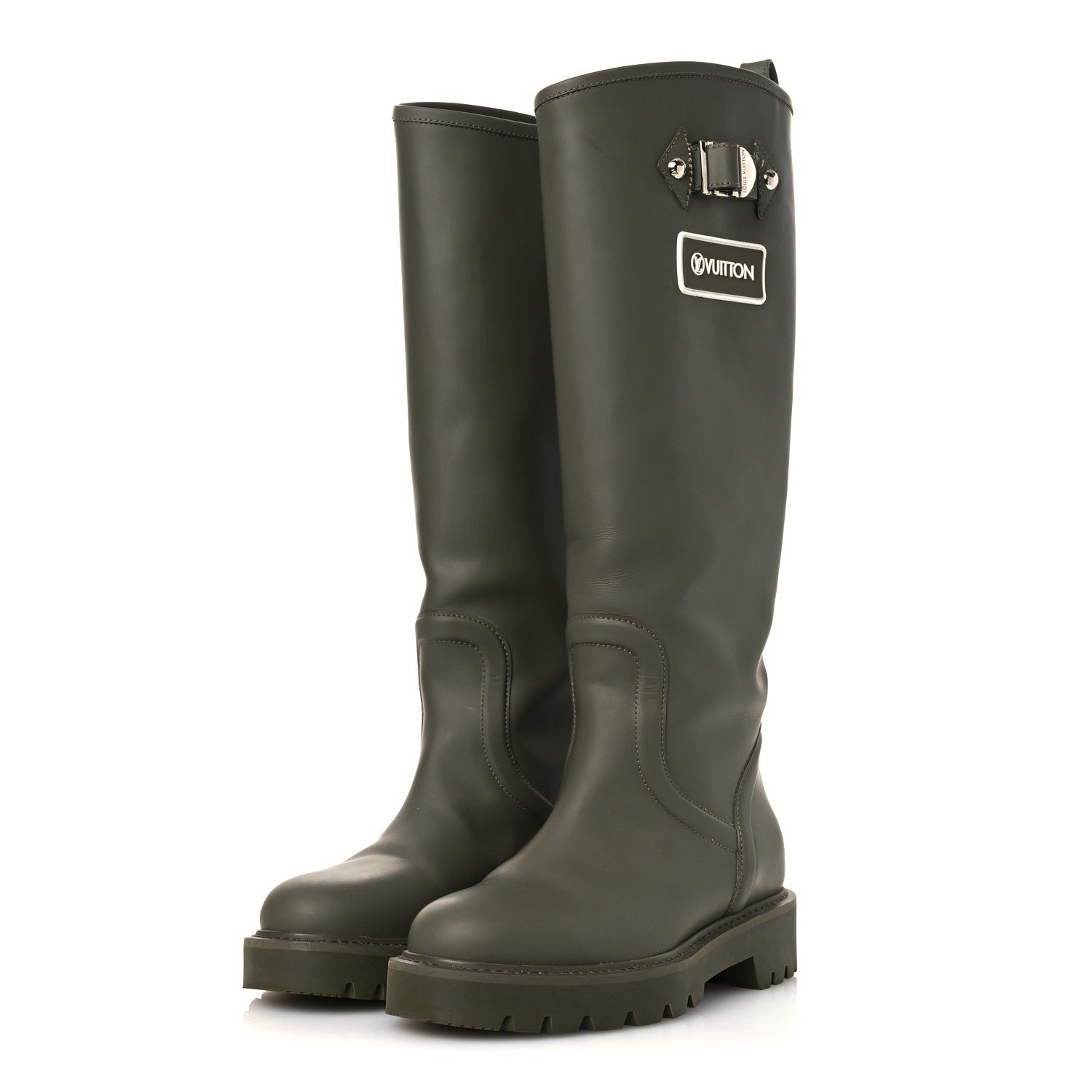 Louis Vuitton Rubber Calfskin Territory Flat High Boots 36 Khaki