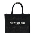 Christian Dior Canvas Embroidered Mesh Macrame Medium Toile de Jouy Soleil Book Tote Black
