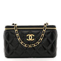 Chanel Shiny Lambskin Quilted Small Vanity Case With Chain Black